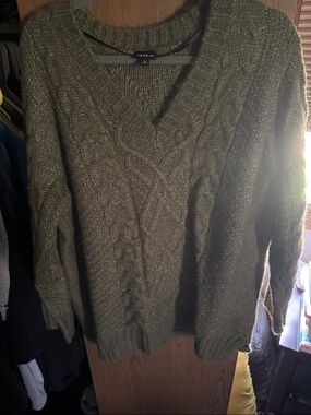 torrid Olive Cable-Knit V-Neck Pullover